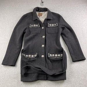 Double D Ranch Studded Jacket Womens Medium Belted Gray Western Liberty Coin